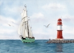 Postkarte DIN-A6 Warnemünde Ostmole rot - WA2
